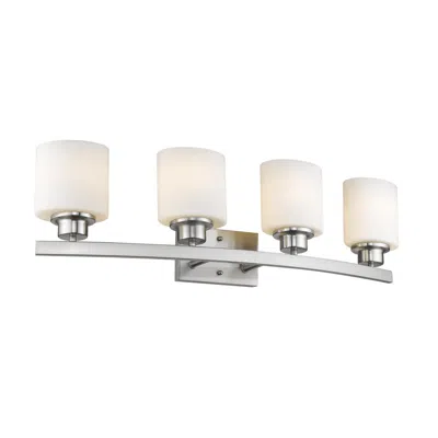 Chloelighting Aaliyah Contemporary 4 Light Brushed Nickel Bath Vanity Light Opal White Glass 32" Wide