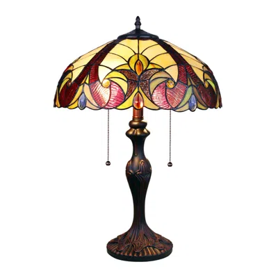 Chloelighting Adia Victorian Tiffany-syle Dark Bronze 2 Light Table Lamp 16" Wide