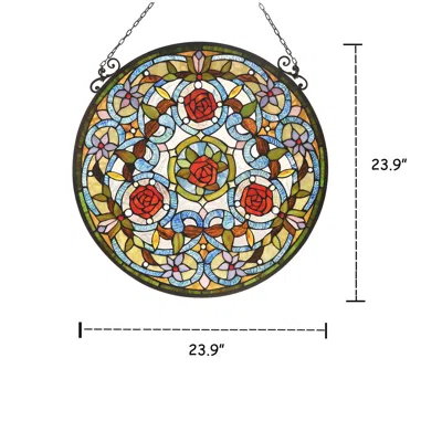 Chloelighting Amaryllis Floral Tiffany-glass Window Panel 24" Wide