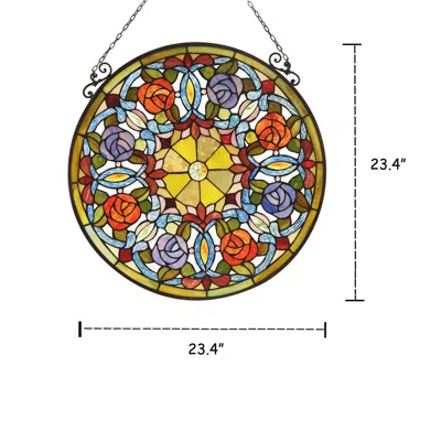 Chloelighting Anemone Floral Tiffany-glass Window Panel 24" Wide