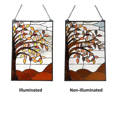 Chloelighting Autumnal Floral-style Black Finish Stained Glass Window Panel 24" Tall