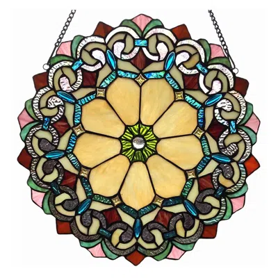 Chloelighting Ayla Victorian Tiffany-glass Window Panel 18" Wide