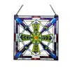 Chloelighting Aylmer Mission-style Black Finish Stained Glass Window Panel 18" Tall