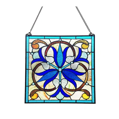 Chloelighting Bell-flower Victorian-style Black Finish Stained Glass Window Panel 16" Tall