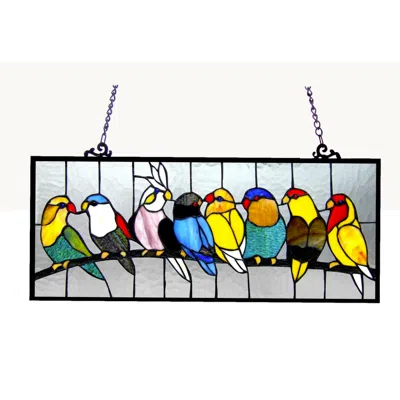 Chloelighting Birdies Tiffany-glass Featuring Birds Window Panel 25.5x10.5