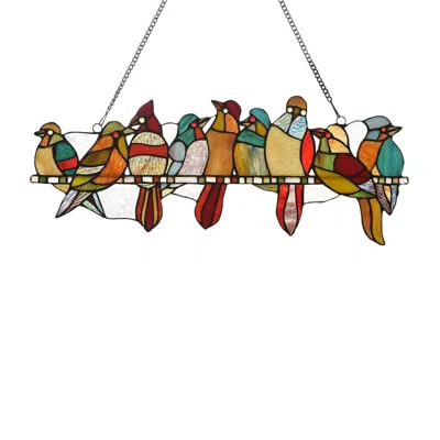 Chloelighting Birds On A Vine Tiffany-style Animal Design Window Panel 24" X 10"