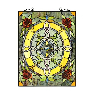 Chloelighting Bonica Tiffany-style Floral Stained Glass Window Panel 24" Height