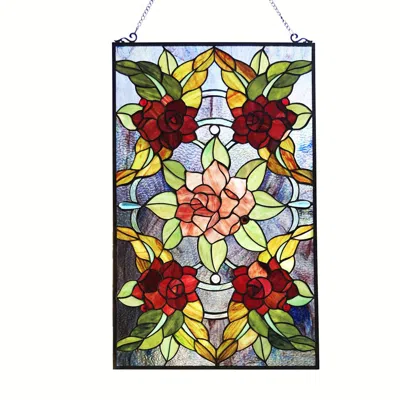 Chloelighting Canna Tiffany-style Floral Stained Glass Window Panel 32" Height