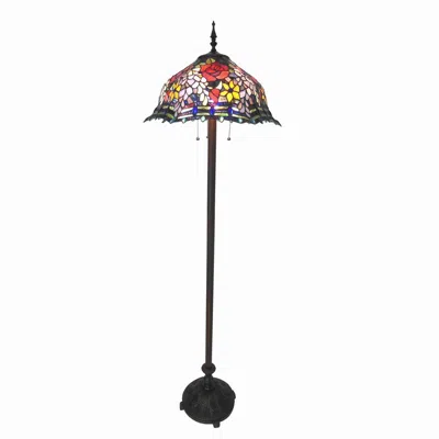 Chloelighting Carrell Tiffany-style 3 Light Roses Floor Lamp 20" Shade