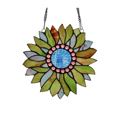 Chloelighting Chloe-lighting Sundance Tiffany-style Floral Stained Glass Window Panel 11" Height In Green