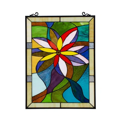 Chloelighting Colorful Daisy Tiffany-style Floral Window Panel 24" Height