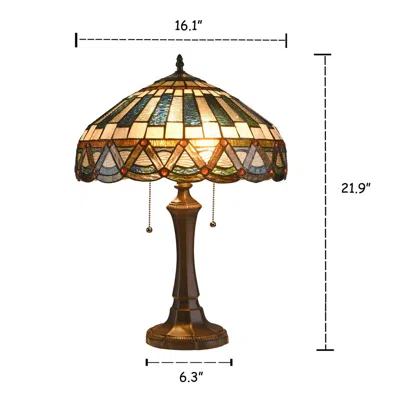 Chloelighting Courtland Tiffany-style 2 Light Mission Table Lamp 16" Shade