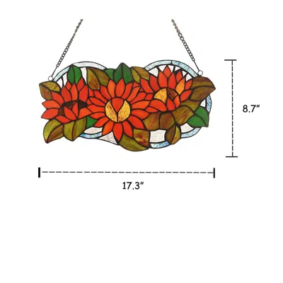 Chloelighting Dahlia Floral Tiffany-glass Window Panel 17" Wide