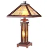 Chloelighting Earle Tiffany-style Mission 3 Light Double Lit Wooden Table Lamp 15" Shade