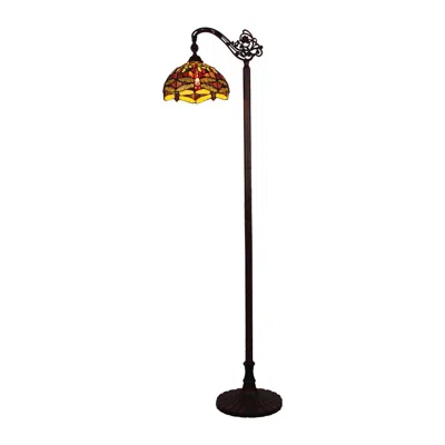 Chloelighting Empress Dragonfly Tiffany-style Dark Bronze 1 Light Reading Floor Lamp 11" Wide In Black