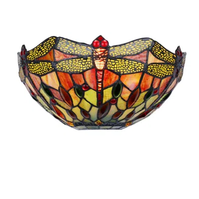 Chloelighting Empress Dragonfly Tiffany-style Dark Bronze 1 Light Wall Sconce 12" Wide