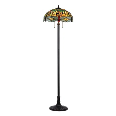 Chloelighting Empress Tiffany-style 2 Light Dragonfly Floor Lamp 18" Shade