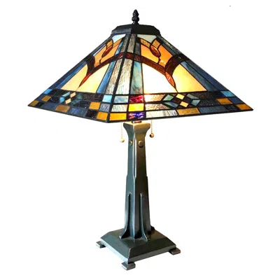 Chloelighting Ethan Mission 2 Light Antique Dark Bronze Table Lamp 16" Shade