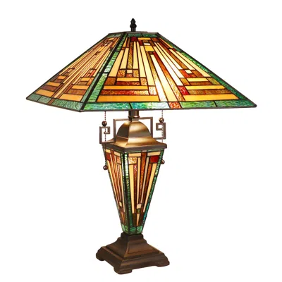 Chloelighting Firman Tiffany-style 3-light Mission Double Lit Table Lamp 16" Shade