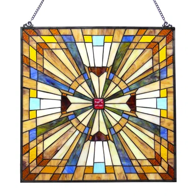 Chloelighting Flare Tiffany-glass Mission Square Window Panel 24"
