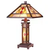 Chloelighting Gareth Tiffany-style Mission 3 Light Double Lit Wooden Table Lamp 15" Shade