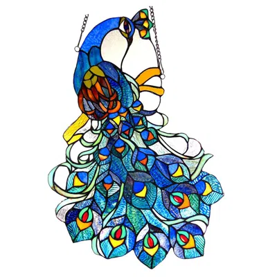 Chloelighting Glory Tiffany-glass Peacock Window Panel 25" Tall