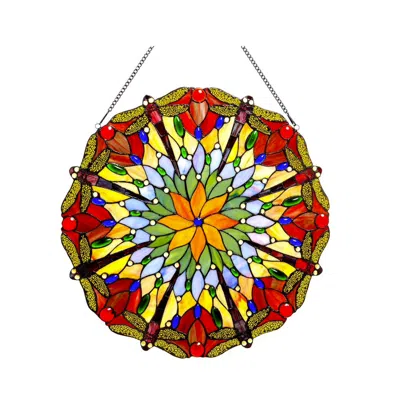 Chloelighting Hawkers Tiffany-glass Dragonfly Window Panel 24"
