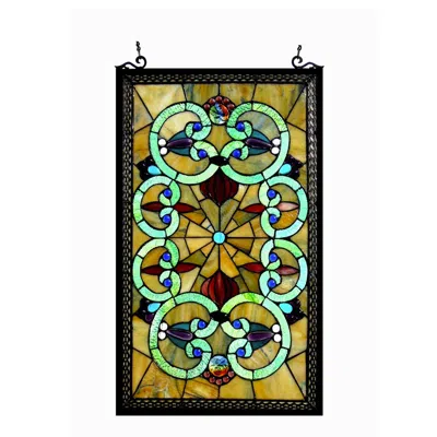 Chloelighting Heather Tiffany-glass Victorian Window Panel 17x28 In Multi