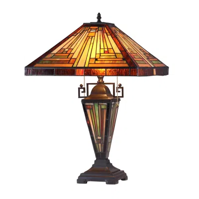 Chloelighting Innes Tiffany-style 3 Light Mission Double Lit Table Lamp 16" Shade