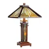 Chloelighting Innes Tiffany-style 3 Light Mission Double Lit Wooden Table Lamp 15" Shade