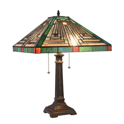 Chloelighting Innes Tiffany-style Blackish Bronze 2 Light Table Lamp 16" Shade