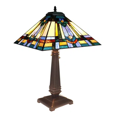 Chloelighting Irwin Tiffany-style 2 Light Mission Table Lamp 16" Shade