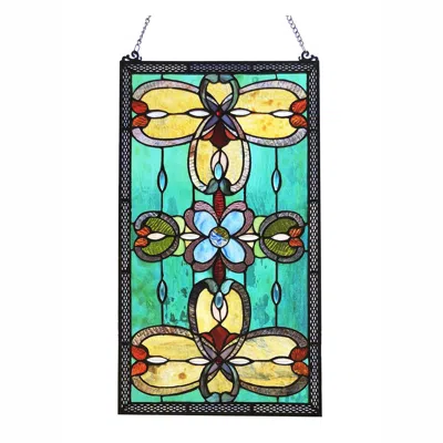 Chloelighting Jenice Tiffany-style Victorian Stained-glass Window Panel 26" Height