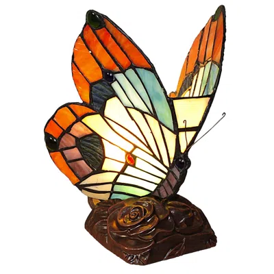 Chloelighting Kacy 2 Tiffany-style 1 Light Butterfly Accent Table Lamp 10" Tall