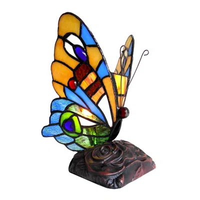 Chloelighting Kacy 4 Tiffany-style 1 Light Butterfly Accent Table Lamp 9" Tall