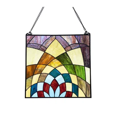 Chloelighting Kaleidoscope Geometric-style Black Finish Stained Glass Window Panel 16" Tall In Multi