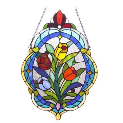 Chloelighting Kelda Tiffany-glass Tulip Window Panel 15.5x22.5