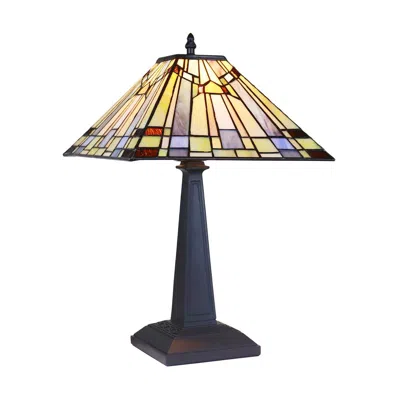 Chloelighting Kinsey Mission Tiffany-style Blackish Bronze 1 Light Table Lamp 12" Wide In Multi