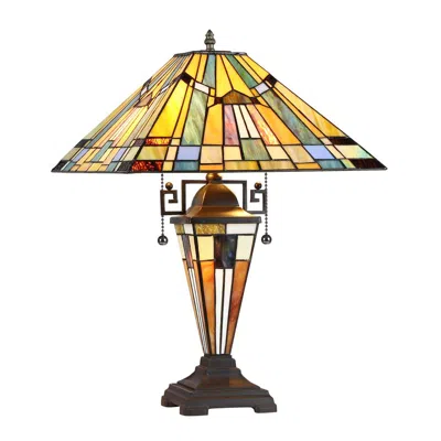 Chloelighting Kinsey Tiffany-style 3 Light Mission Double Lit Table Lamp 16" Shade