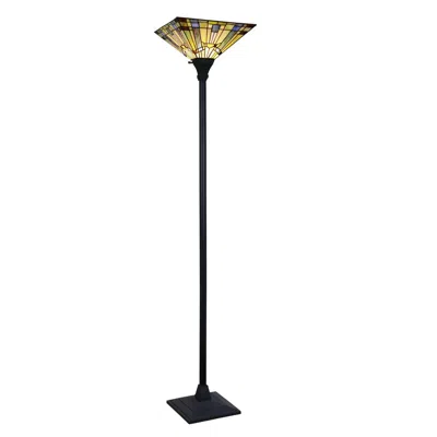 Chloelighting Kinsey Tiffany-style Blackish Bronze 1-light Mission Torchiere Floor Lamp 14" Shade