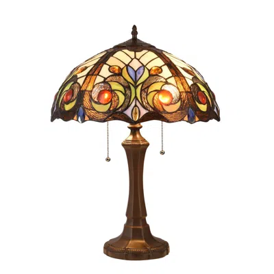 Chloelighting Lennon Tiffany-style Dark Bronze 2 Light Victorian Table Lamp 16" Shade