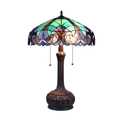 Chloelighting Liaison Tiffany-style Antique Dark Bronze 2-light Victorian Table Lamp 18" Shade