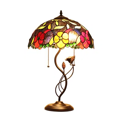 Chloelighting Mariebelle Tiffany-style Floral Stained Glass Table Lamp 16" Width
