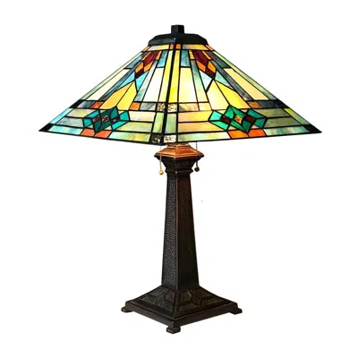 Chloelighting Mason Mission 2 Light Antique Dark Bronze Table Lamp 16" Shade
