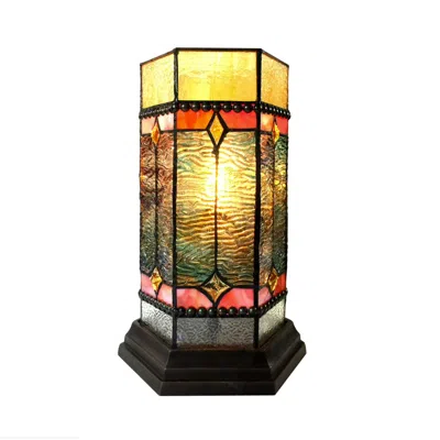 Chloelighting Neilson Tiffany-glass Accent Pedestal 1 Light Mission Table Lamp 14" Tall