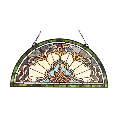 Chloelighting Norene Tiffany-style Victorian Stained-glass Window Panel 12.5" Height