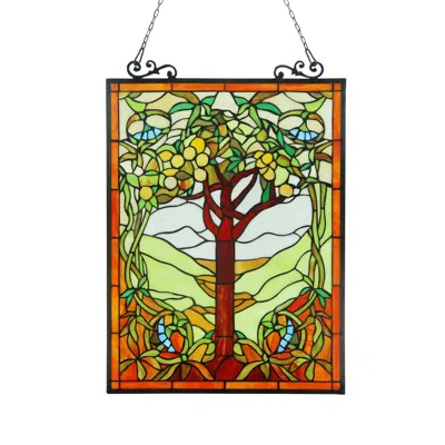 Chloelighting Olea Tiffany-glass "fruits Of Life" Window Panel 18x25