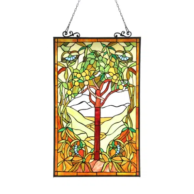 Chloelighting Olea Tiffany-glass "fruits Of Life" Window Panel 20x32