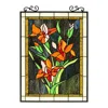 Chloelighting Orange Lily Floral Tiffany-style Stained Glass Verical Hanging Window Panel 24" Tall