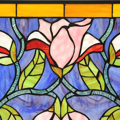 Chloelighting Oriental Tiffany-style Floral Stained Glass Window Panel 34" Wide